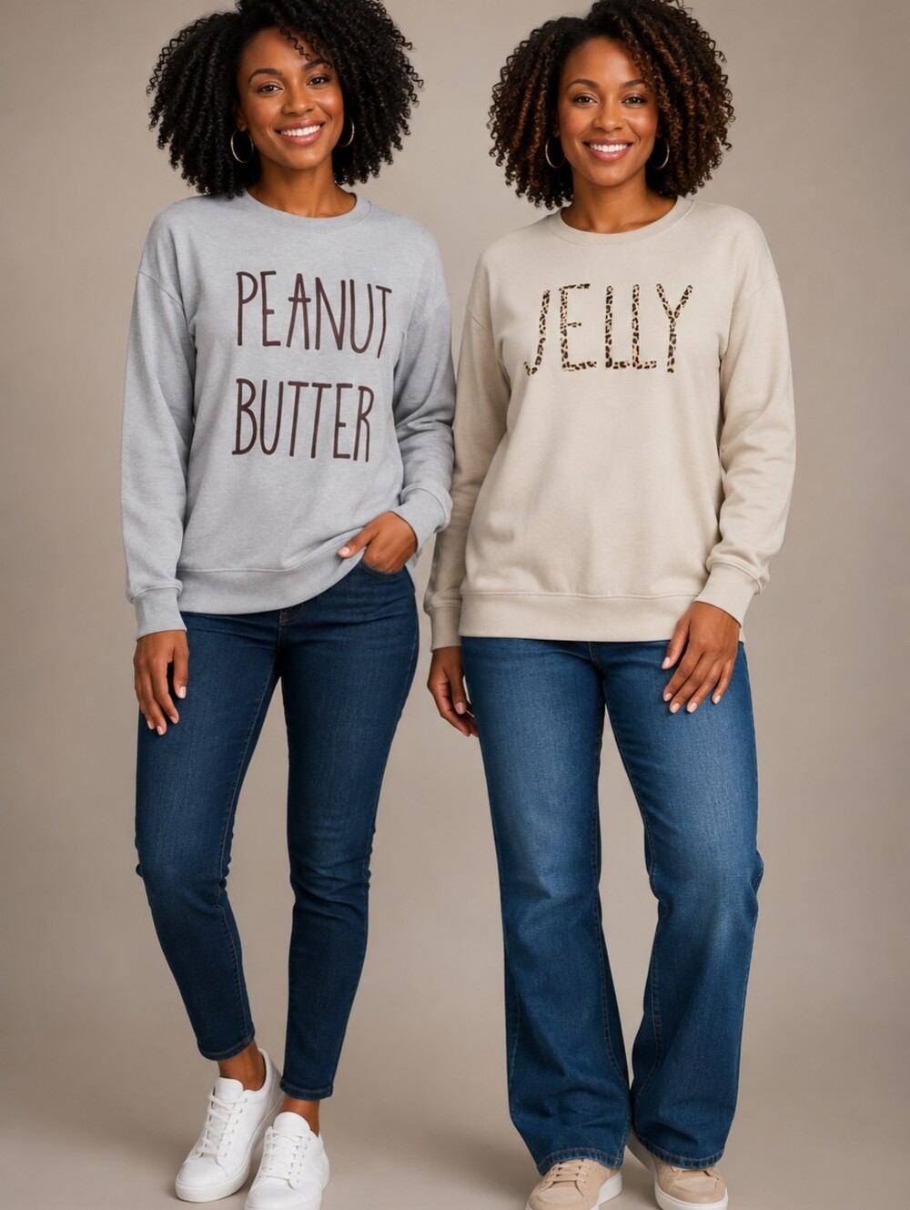 Peanut Butter & Jelly Long Sleeve Graphic Sweatshirts Gray & Cream L - NWOT
